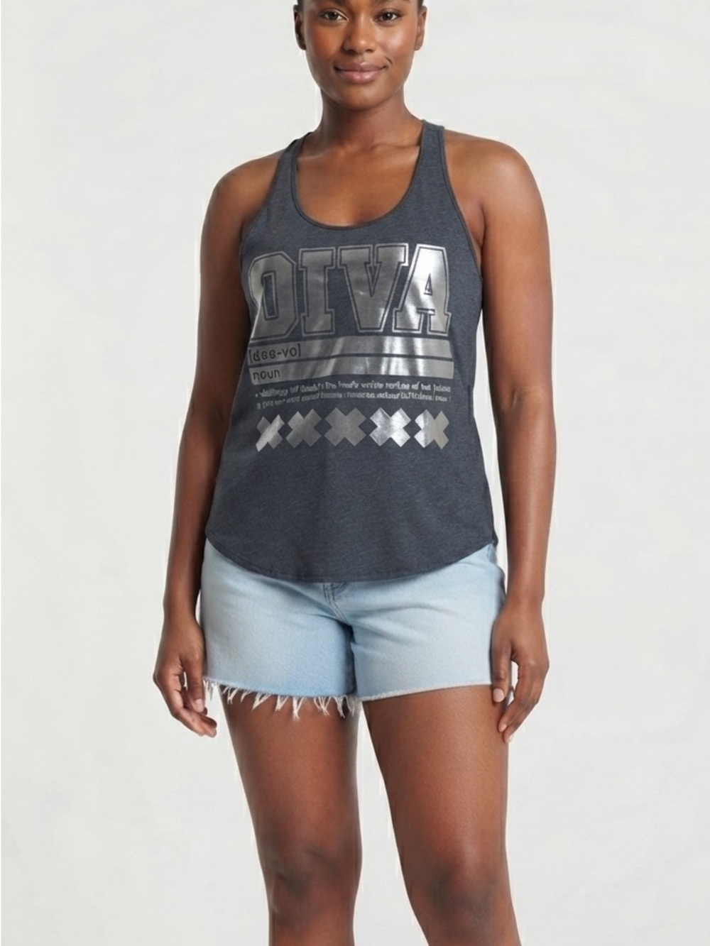 Zumba Metallic 'DIVA' Racerback Tank Top - Dark Gray M